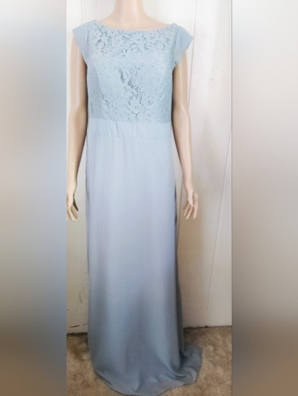 NWT!! Azazie Bettina A-line Lace Bodice Maxi Dress in Dusty Blue. Size 12 - Picture 3 of 14